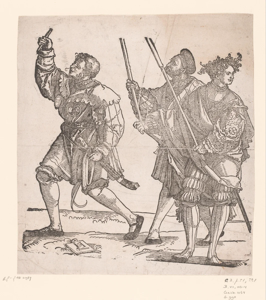 Ceremoniemeester en fakkeldragers by anonymous, print, 1554-1572