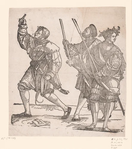 Ceremoniemeester en fakkeldragers by anonymous, print, 1554-1572