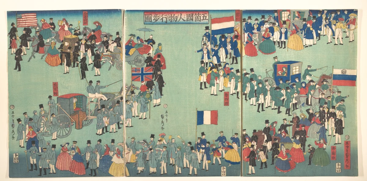 Picture of a Parade of the Five Nations by Utagawa Sadahide, print, 1861