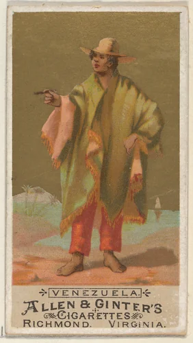 Venezuela, from the Natives in Costume series (N16) for Allen & Ginter Cigarettes Brands by Allen & Ginter, print, 1886