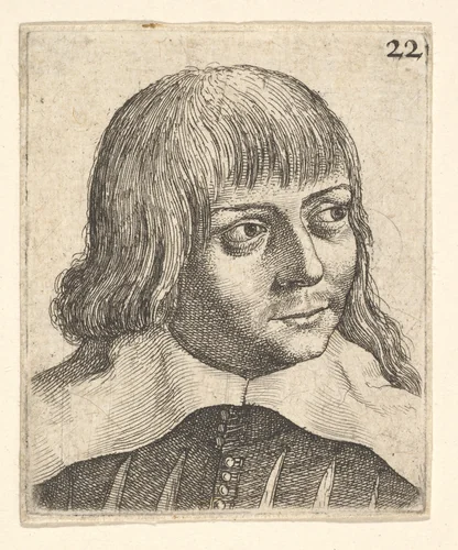 Head of a young man, turned slightly to right by Wenceslaus Hollar, print, 1635-1636