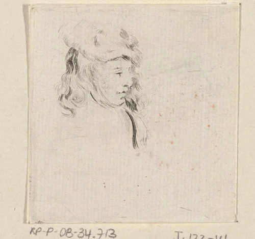 Hoofd van een vrouw met hoed, naar rechts gewend by Stefano della Bella, print, 1620-1664