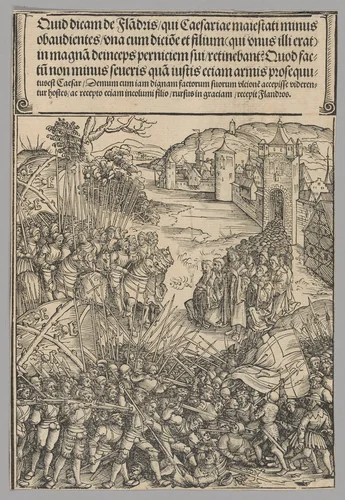 Flemish Rebellion, plate 7 from Historical Scenes from the Life of Emperor Maximilian I from the Triumphal Arch by Wolf Traut, print, 1515-1517