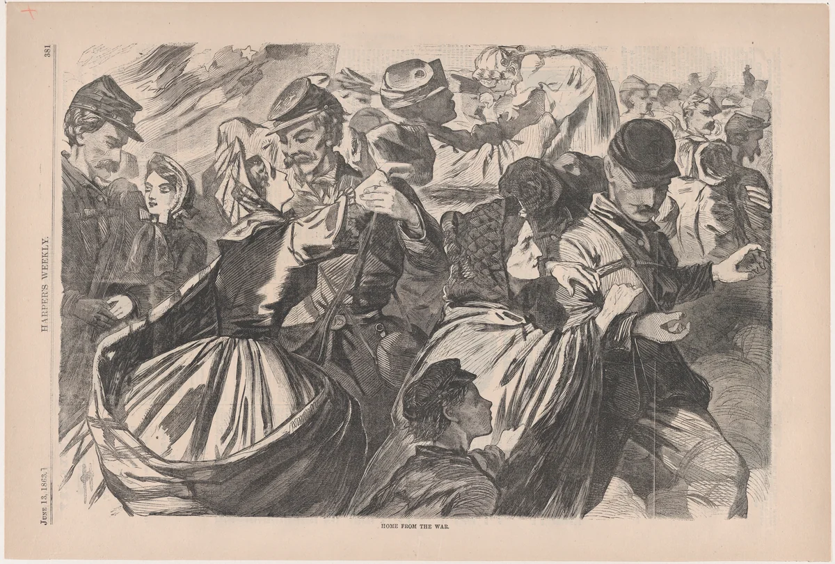 Home from the War (from "Harper's Weekly," Vol. VII) by Winslow Homer, print, 1863