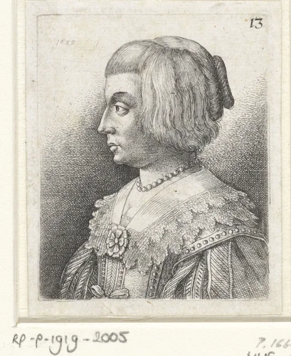 Portret van een jonge vrouw met kraag en rozet by Wenceslaus Hollar, print, 1635