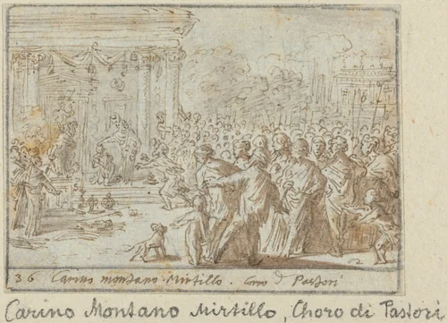 Chorus of Shepherds: Carino, Montano and Mirtillo by Johann Wilhelm Baur, drawing, 1640