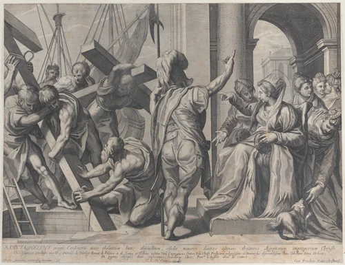 Saint Helen finding the true cross by Jerôme David, print, 1625-1647