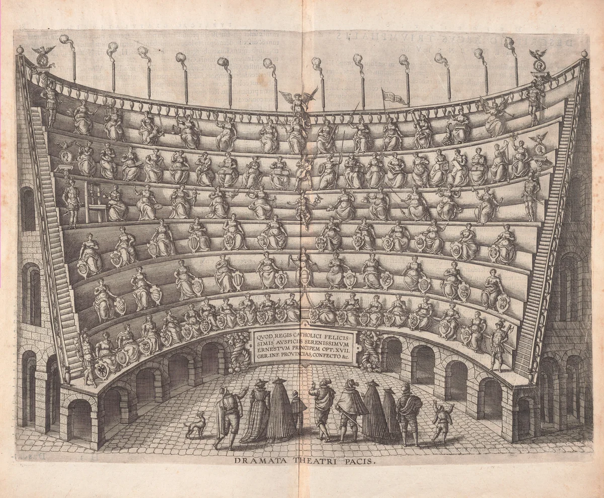 Descriptio Publicae Gratulationis Spectaculorum et Ludorum, in Advent Sereniss. Principis Ernesti Archiducis Austriae ... (Entry of Ernest, Archduke of Austria, into Antwerp, July 18, 1594) by Peeter van der Borcht, book, 1595