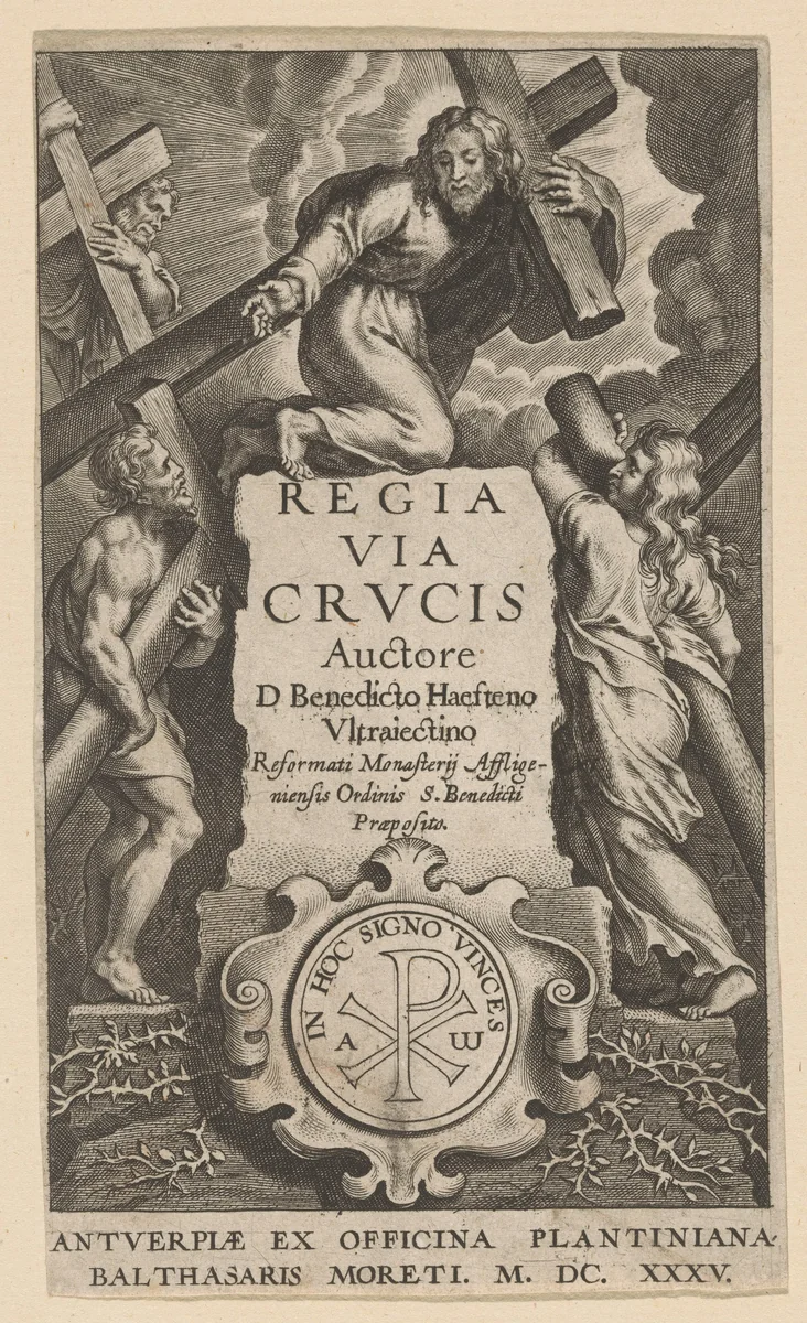 Christus en drie andere kruisdragers by Cornelis Galle, print, 1635