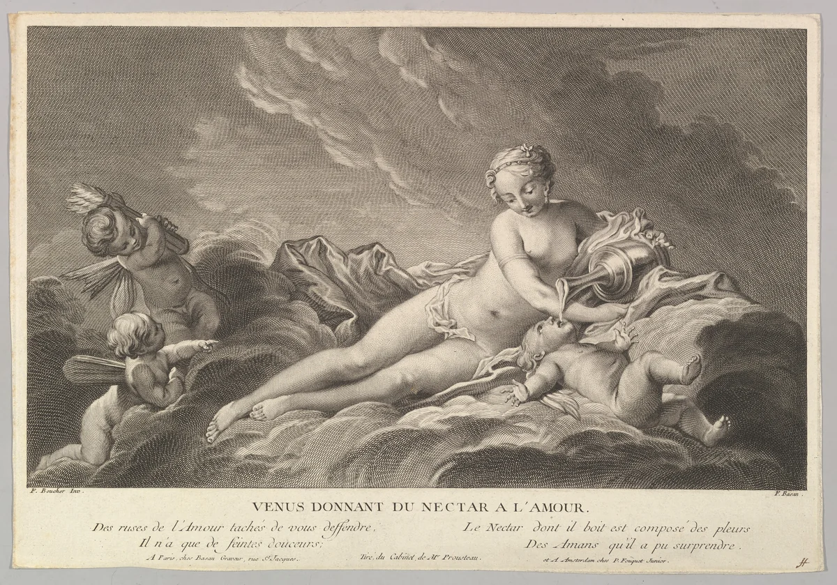 Venus Giving Nectar to Cupid by Pierre François Basan, print, 1723-1797