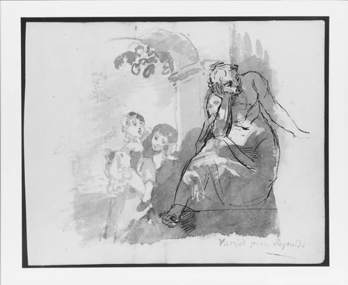 After Reynolds; Mother and Three Children; Draped Figure Studies (from Sketchbook) by Thomas Sully, artwork, 1810-1820