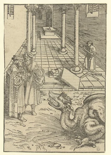 Twee getuigen van God en het Beest by Lucas Cranach, print, 1522-1527
