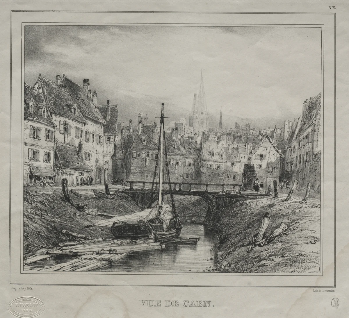 Vue de Caen by Eugène Isabey, print, 1832