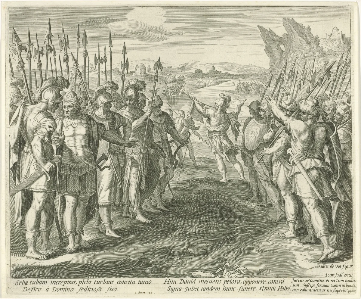 Seba keert zich tegen koning David by Aegidius Sadeler, print, 1580-1596