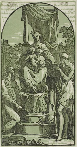 Madonna and Child Enthroned, St. Jerome and St. Francis by Anton Maria Zanetti, print, 1700-1767
