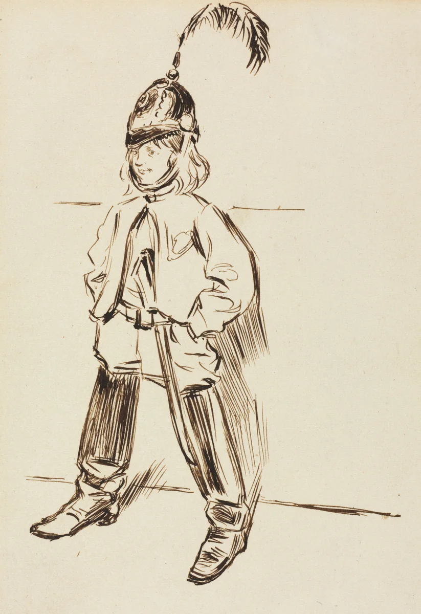 Study of a Child in Helmet and Boots by Charles Samuel Keene, drawing, 1842-1891