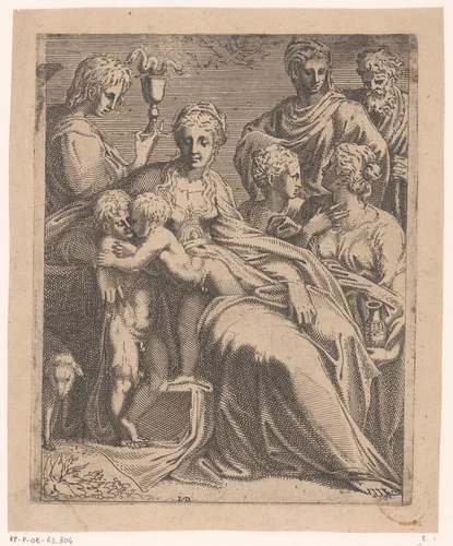 Maria met Kind, Johannes de Doper en andere heiligen by Unknown, print, 1540-1556