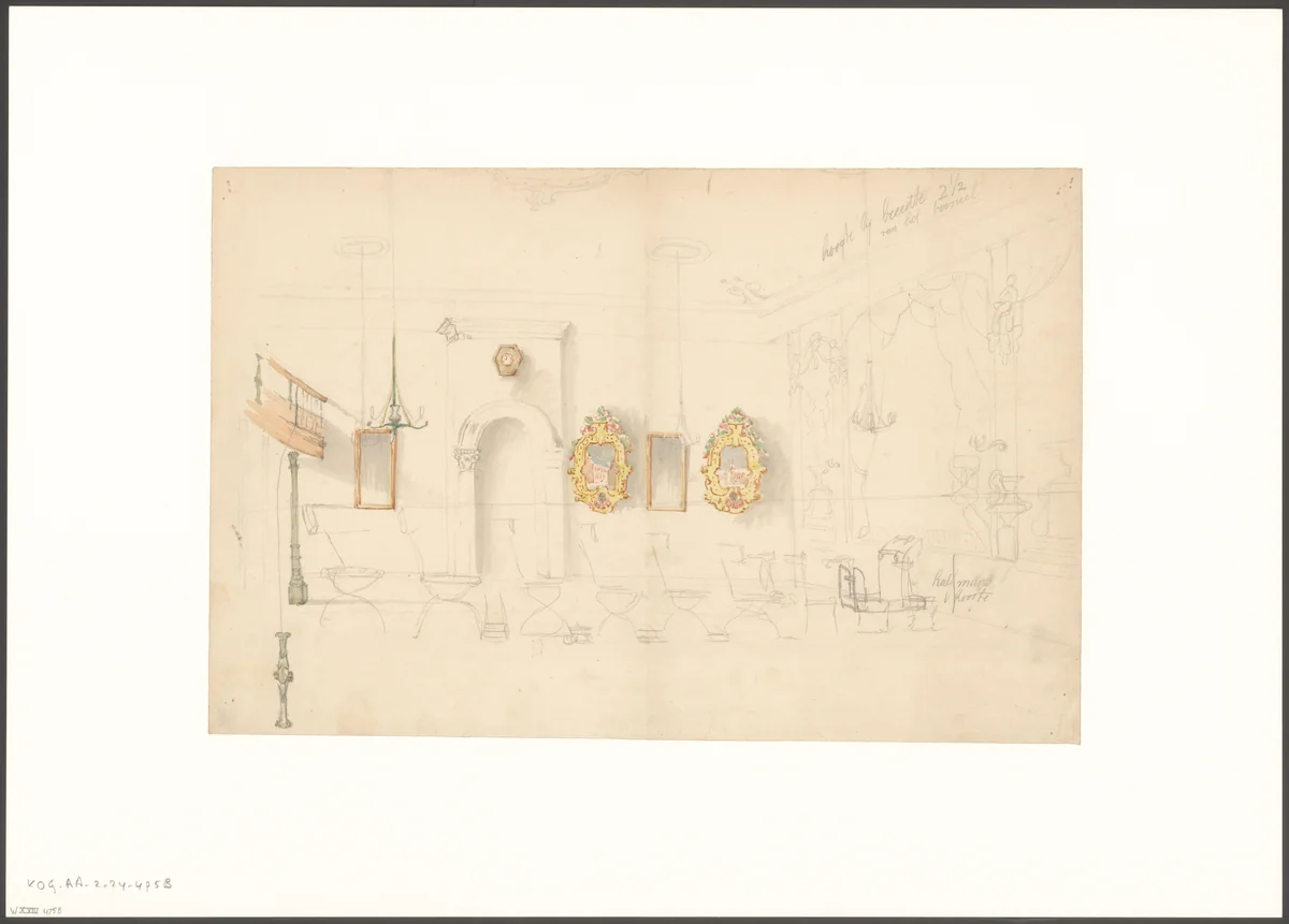 Interieur van de Grand Salon van Grader by Johan Martinus Anthon Rieke, drawing, 1861-1899