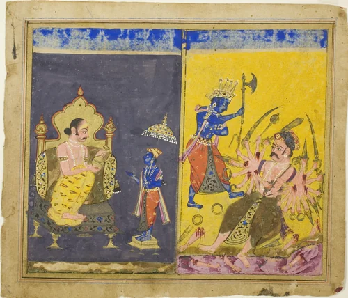 Krishna's Fifth and Sixth Avatars, page from a copy of the Gitagovinda of Jayaveda by India Probably Deccan, painting, 1680-1690