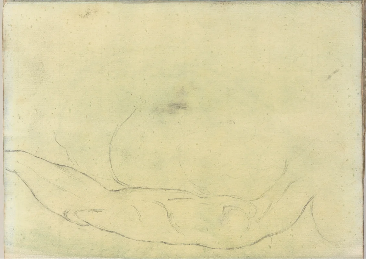 Sketches of male bodies, after Michelangeolo (?) (Smaller Italian sketchbook, leaf 18 recto) by Joseph Wright, drawing, 1774-1775