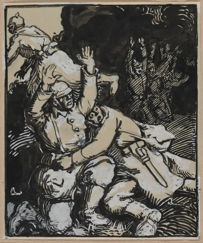 Dans une tranchée, des soldats allemands se rendent by Auguste Louis Lepère, drawing, 1914