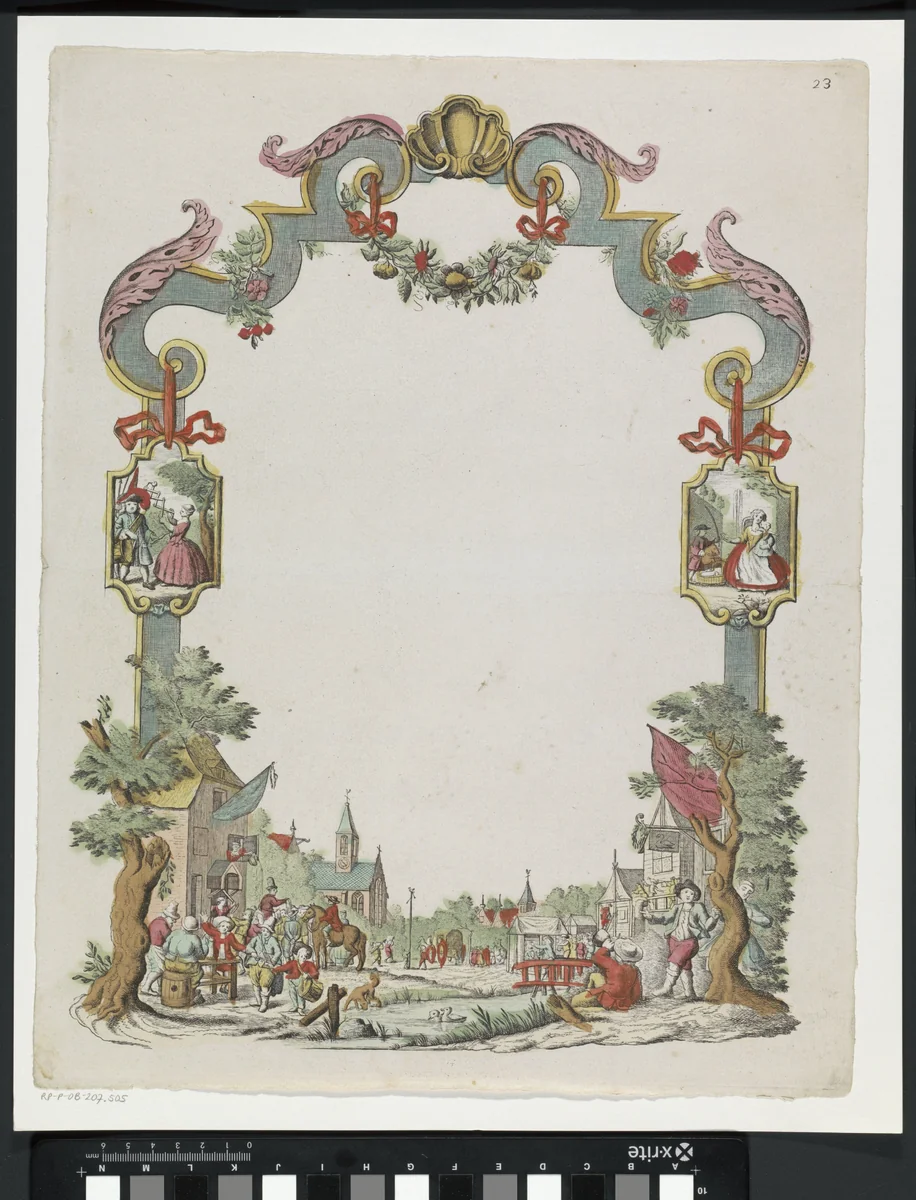 Wensbrief met herbergscène by anonymous, print, 1700-1899