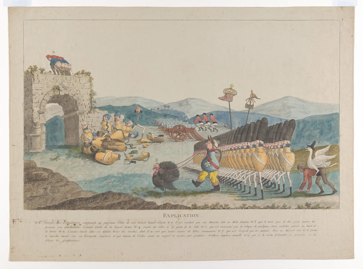 George III Leading an Army of Jugs by Jacques-Louis David, print, 1794