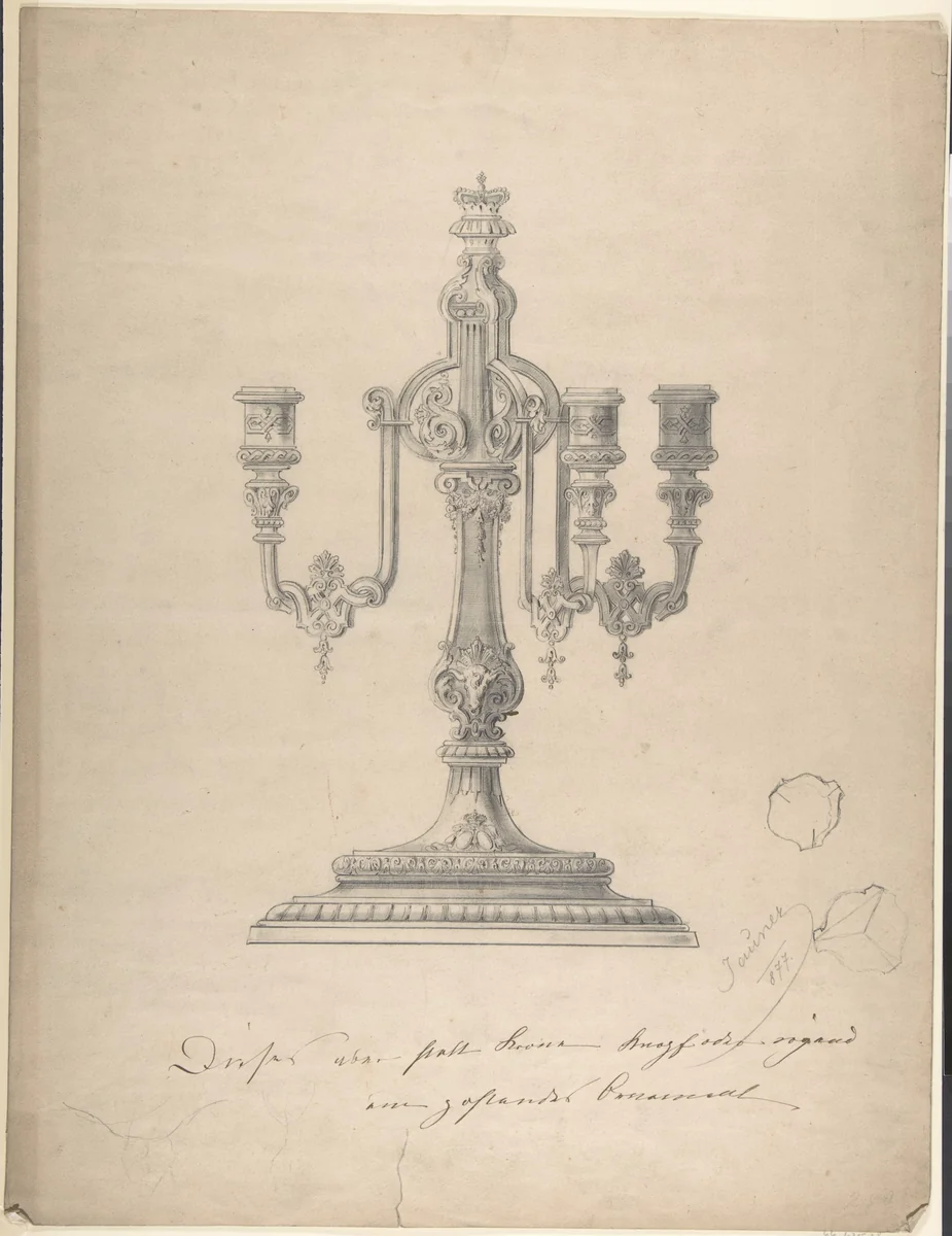 Design for a Candelabra by Heinrich Jauner, drawing, 1877