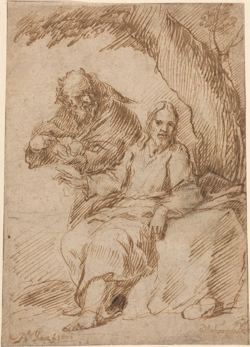 The Temptation of Christ in the Desert by Felipe Gomez de Valencia, drawing, 1676