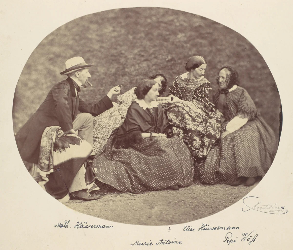 [Mathias Häusermann, Marie Antoine, Elise Häusermann, and Pepe Wöss] by Franz Antoine, photograph, 1850-1869