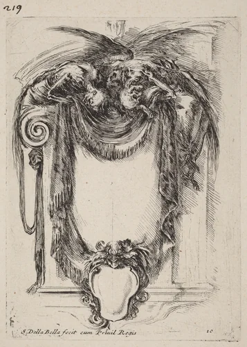 Cartouche Suspended from Corpses by Stefano della Bella, print, 1647
