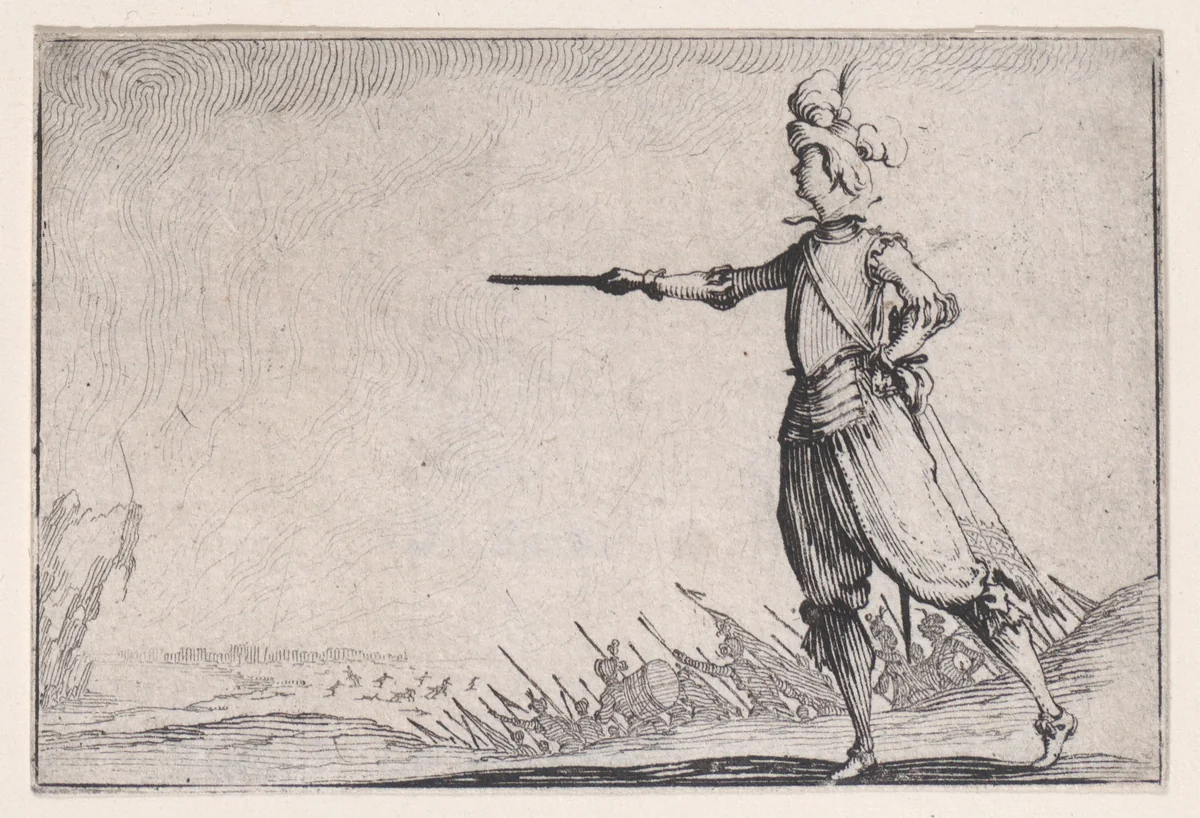 Le Commandant a Pied (The Commander on Foot), from "Les Caprices" Series A, The Florence Set by Jacques Callot, print, 1617