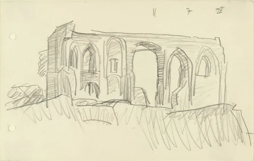 Ruin on the Cliff by Lyonel Feininger, drawing, 1928
