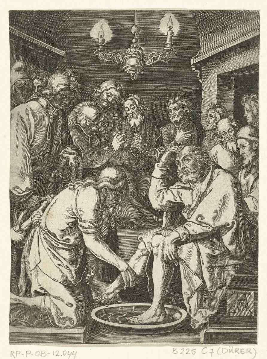 Christus wast voeten van apostelen by anonymous, print, 1510-1699