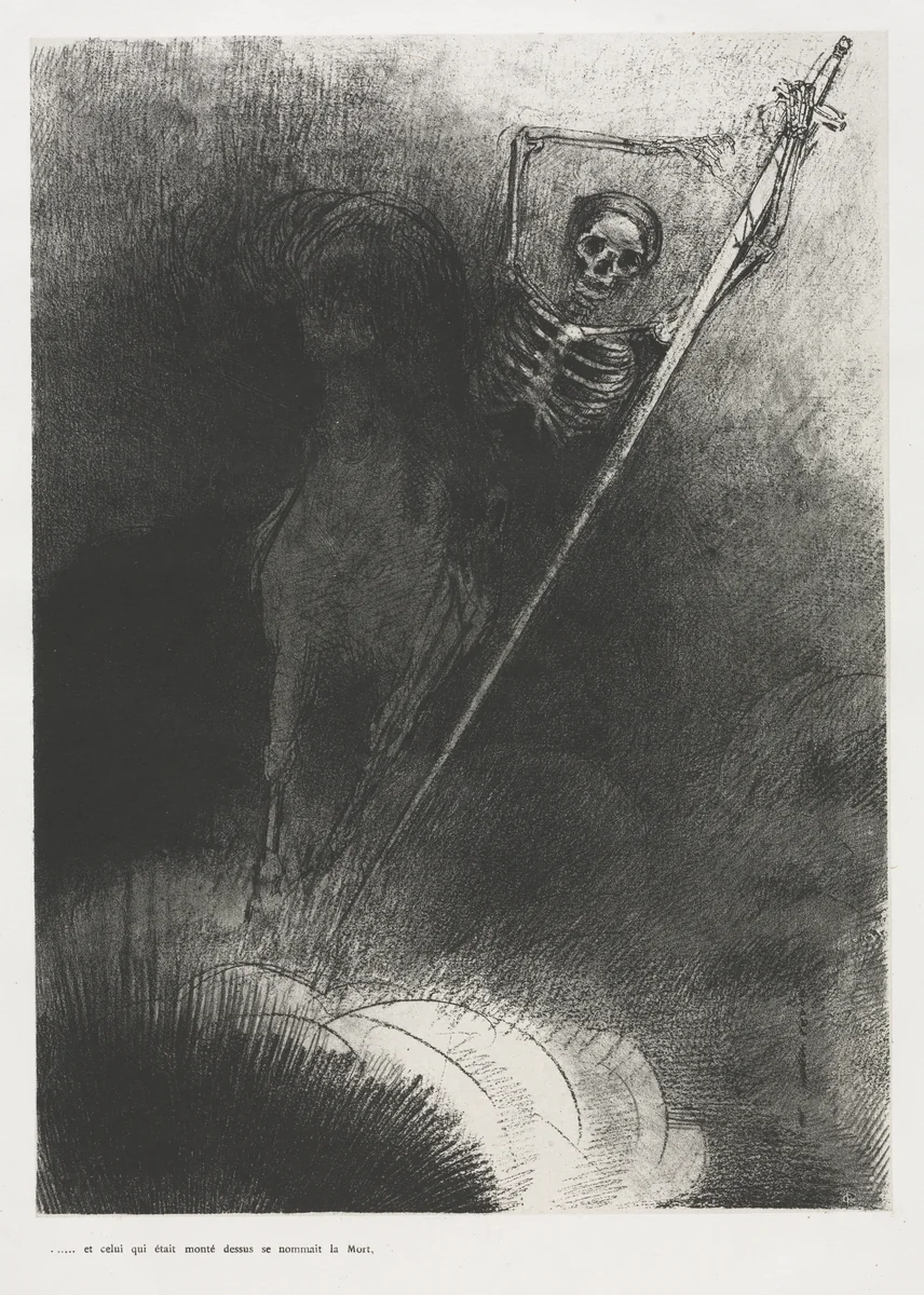 And His Name That Sat on Him Was Death by Odilon Redon, print, 1899