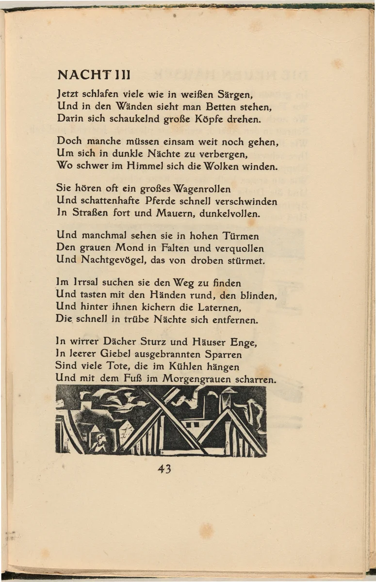 Nacht III (Night III) (in-text plate) from mock-up of Georg Heym: Umbra Vitae (Georg Heym: Shadow of Life) by Ernst Ludwig Kirchner, volume, 1912-1922