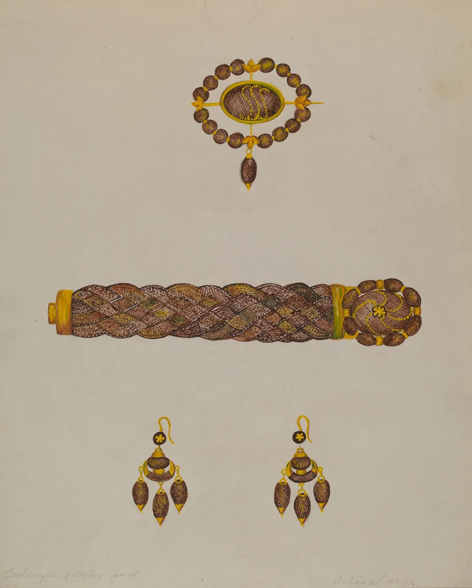 Hair Bracelet, Earrings, and Brooch by Florence Stevenson, index of american design, 1936