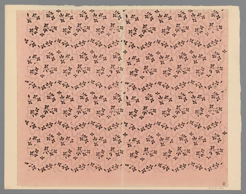 Blad met alternerend banenpatroon van slingerende rank met bloemen en van slingerende lijnen van punten by anonymous, other, 1800-1900