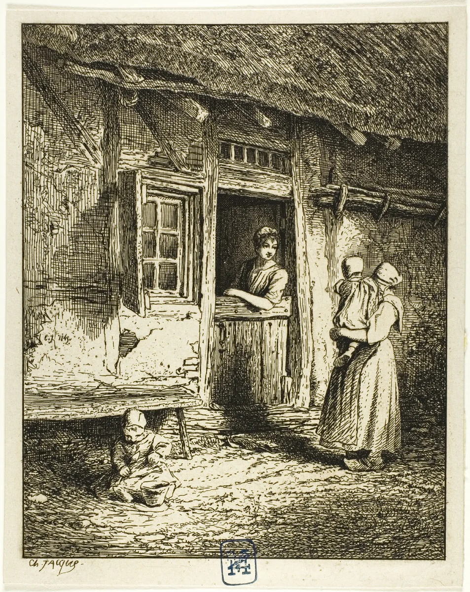 Entrance to a Peasant's House by Charles-Émile Jacque, print, 1845