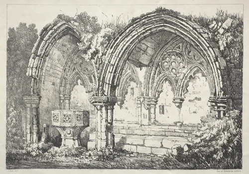 A Series of Ancient Buildings and Rural Cottages in the North of England: Part of Kirkham Abbey by Samuel Prout, print, 1821