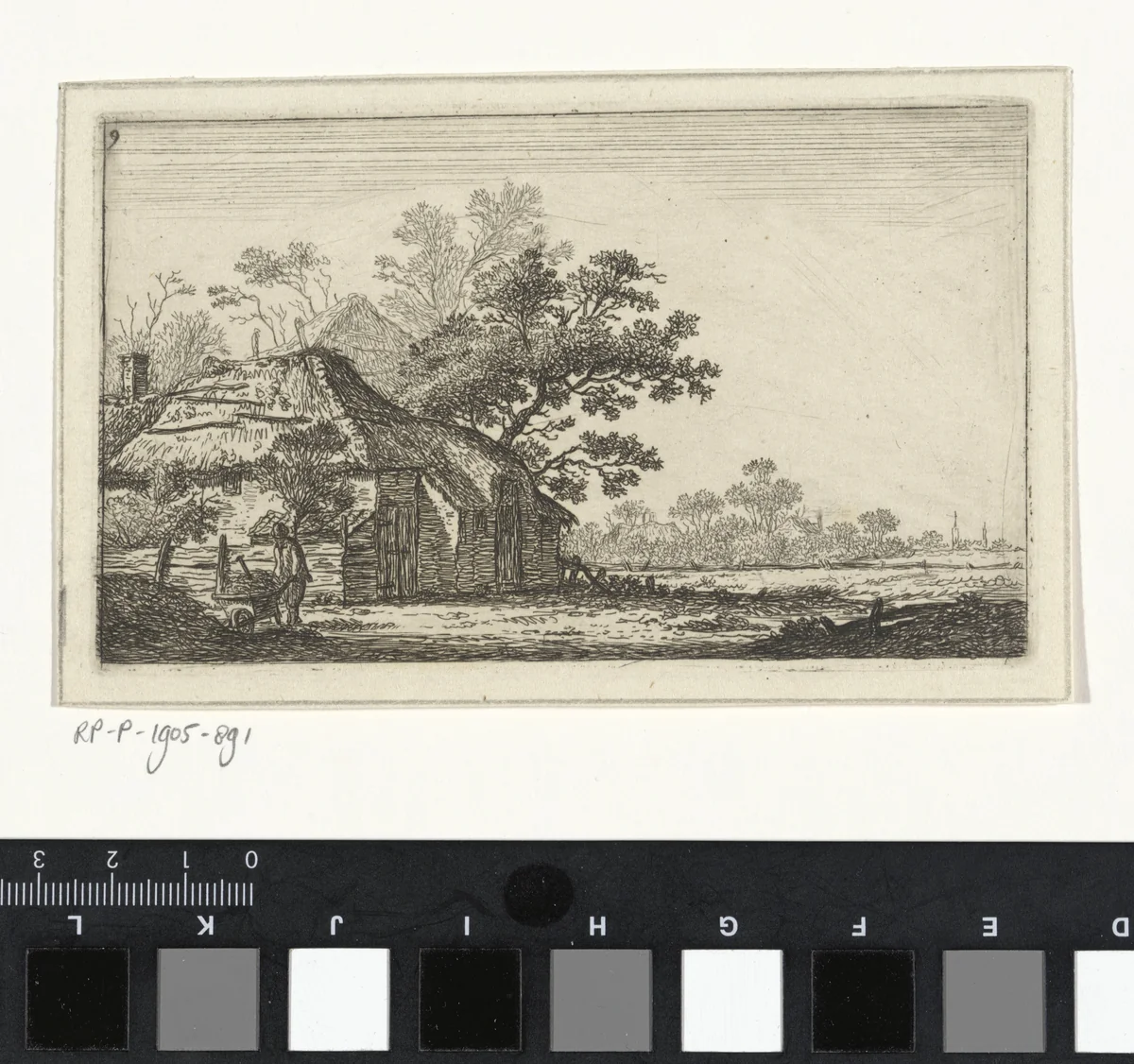 Landschap met boerderij en boer met kruiwagen by Hendrik Schwegman, print, 1786