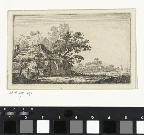 Landschap met boerderij en boer met kruiwagen by Hendrik Schwegman, print, 1786