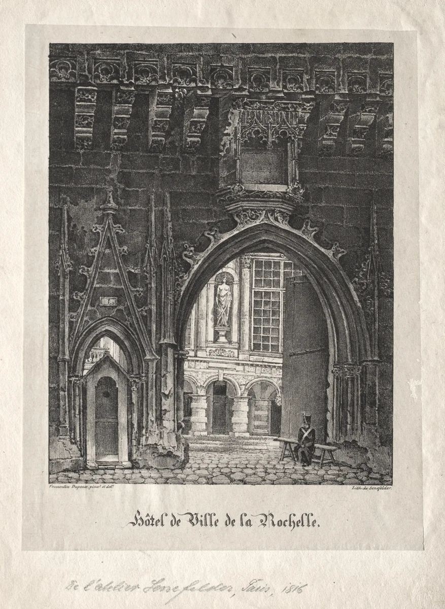 Hotel da Ville de la Rochelle, France by Alois Senefelder, print, 1803-1834