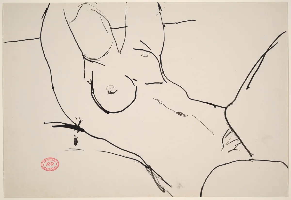 Untitled [reclining female nude with arms raised] by Richard Diebenkorn, drawing, 1955-1967