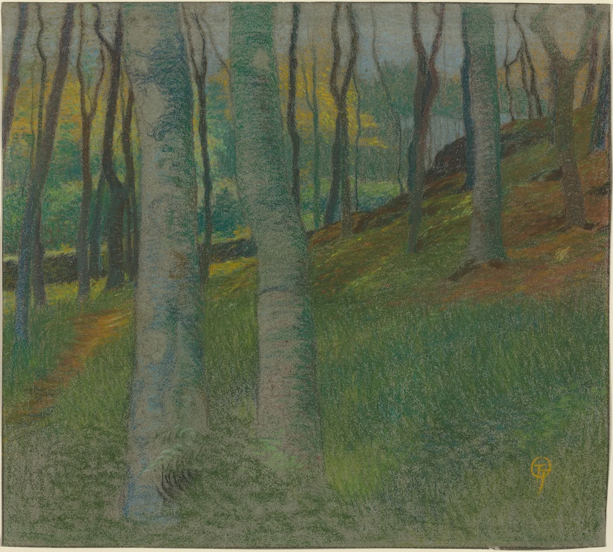 Wooded Landscape by Lucien Ott, drawing, 1905