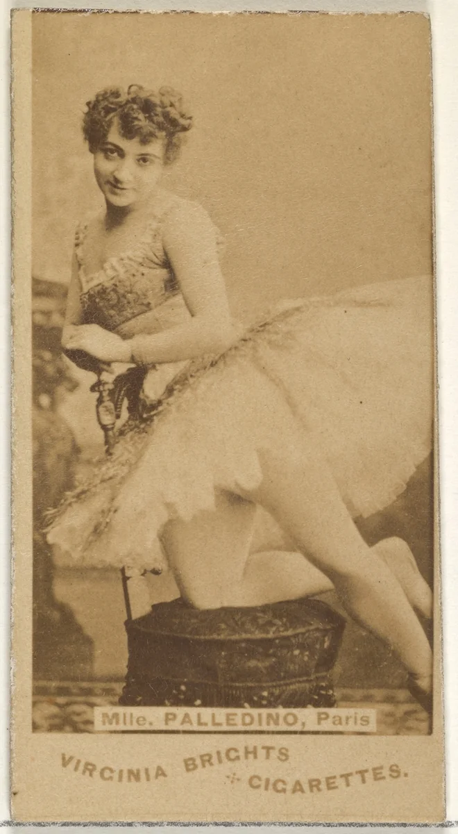 Mlle. Palledino, Paris, from the Actors and Actresses series (N45, Type 1) for Virginia Brights Cigarettes by Allen & Ginter, photograph, 1885-1891