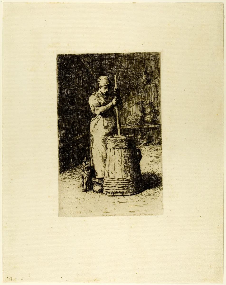 A Woman Churning by Jean-François Millet, print, 1855