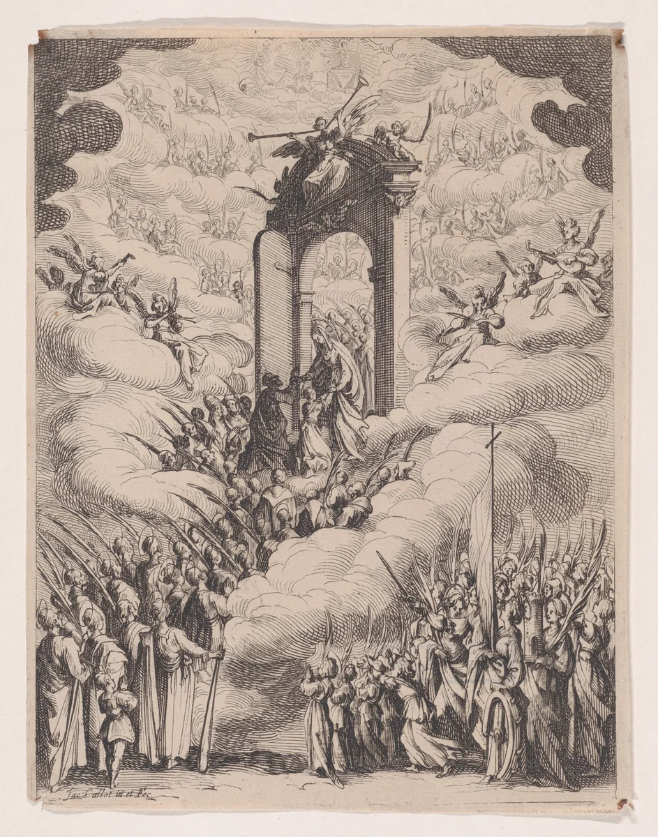 Frontispiece, from "Les Images De Tous Les Saincts et Saintes de L'Année" (Images of All of the Saints and Religious Events of the Year) by Jacques Callot, print, 1627-1637