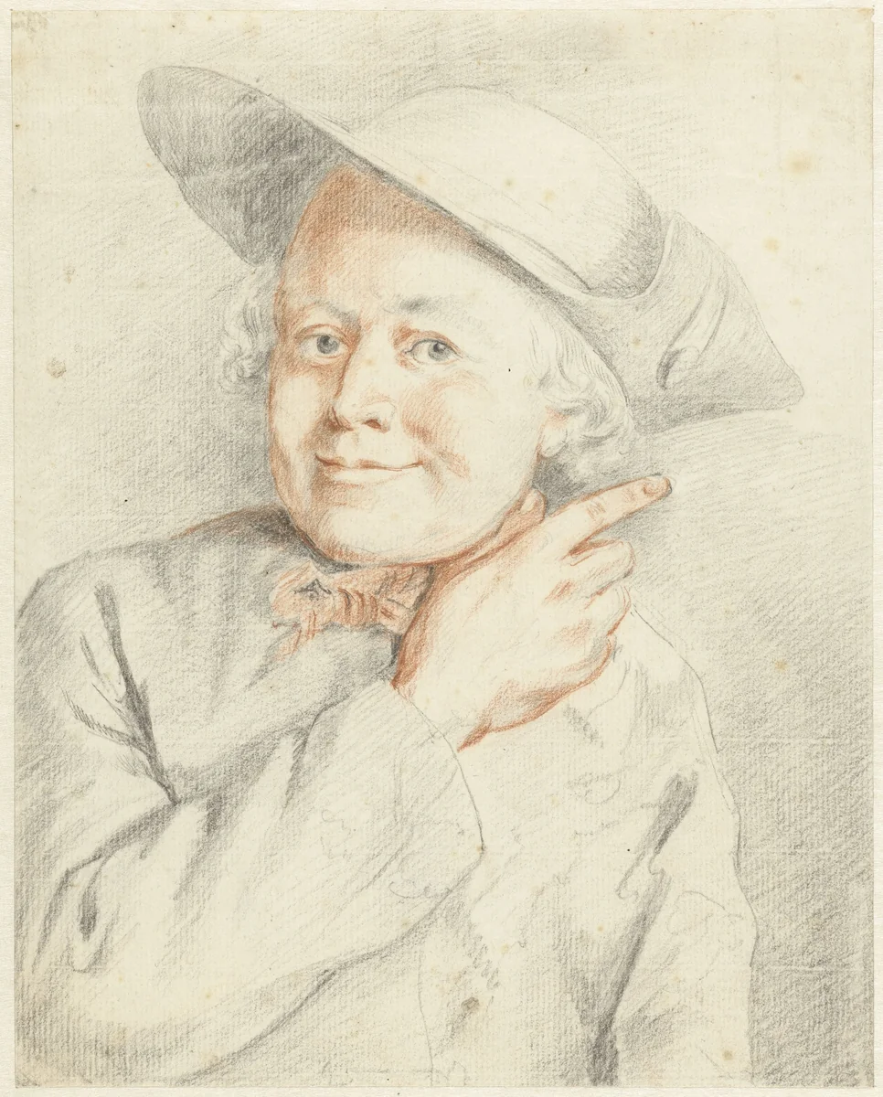 Mansbuste, wijzend naar rechts by Gerrit Dadelbeek, drawing, 1750-1799