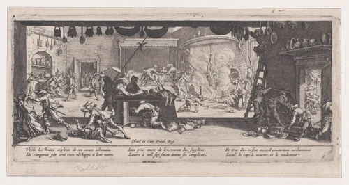 Le Pillage d'une Ferme (The Looting of a Farm), from Les Misères et les Mal-Heures de la Guerre (The Miseries and Misfortunes of War), plate 5 by Jacques Callot, print, 1633